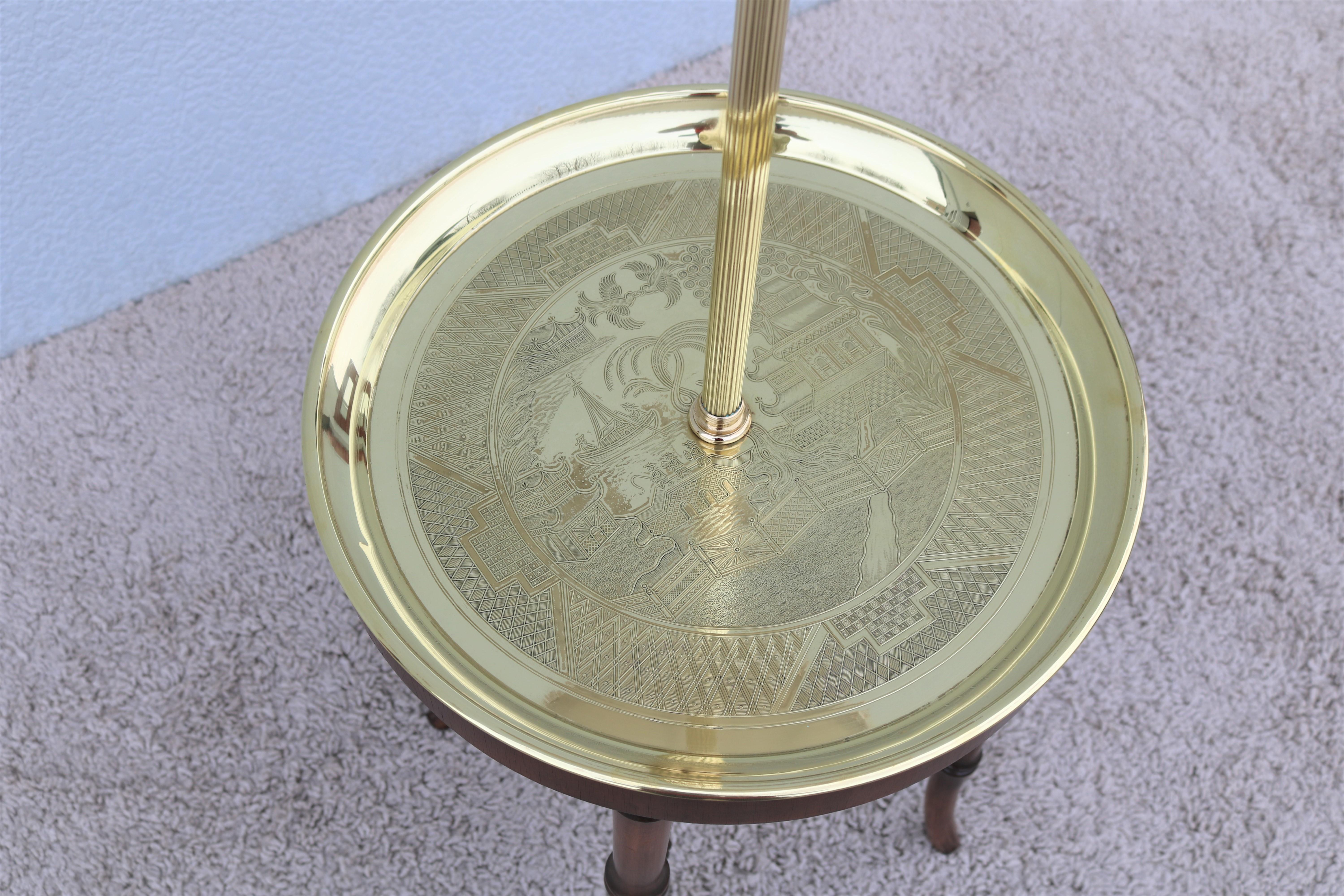 20th Century Vintage Regency Frederick Cooper Faux Bamboo Brass Tray Side Table Floor Lamp