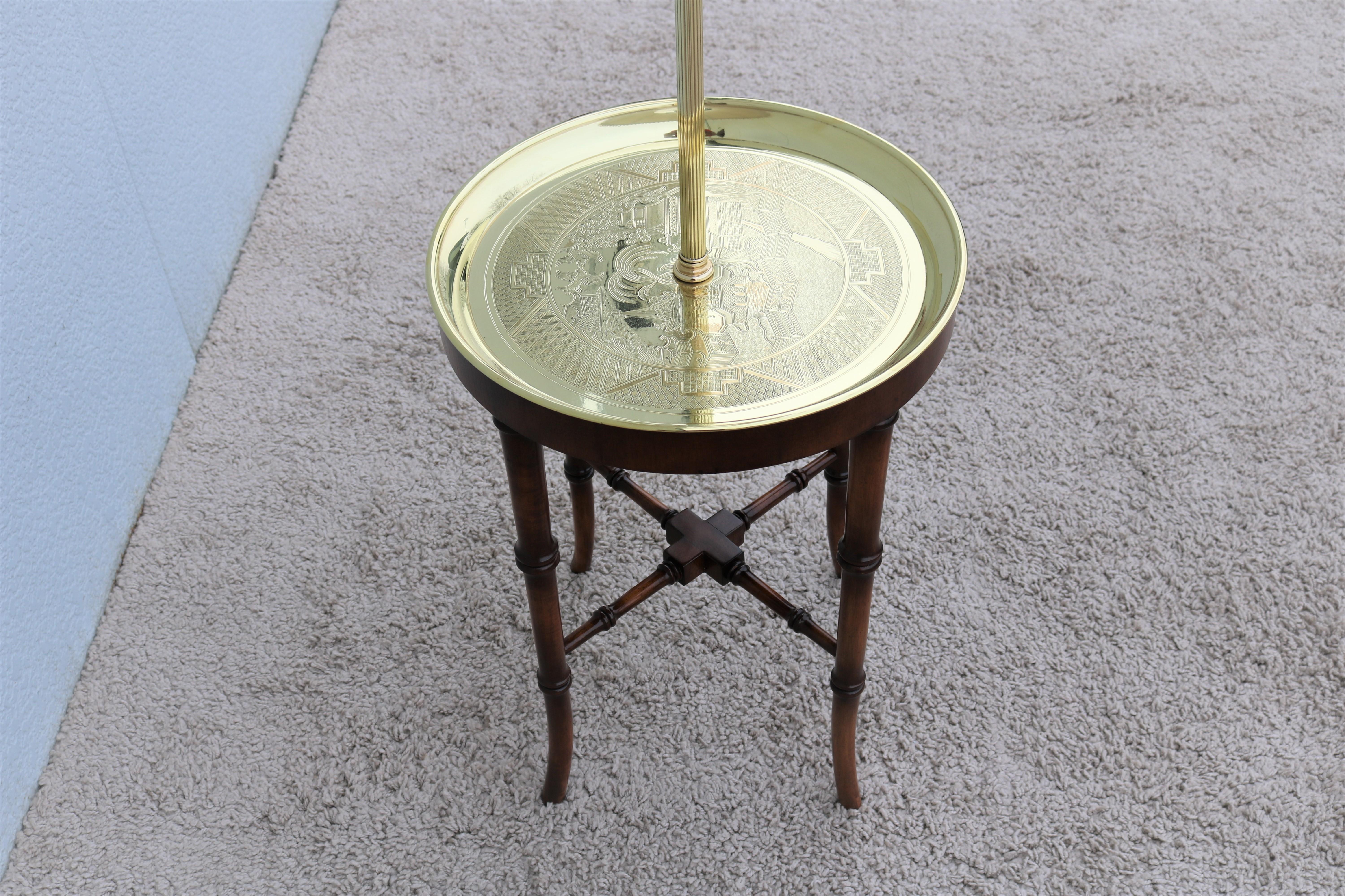 Vintage Regency Frederick Cooper Faux Bamboo Brass Tray Side Table Floor Lamp 2