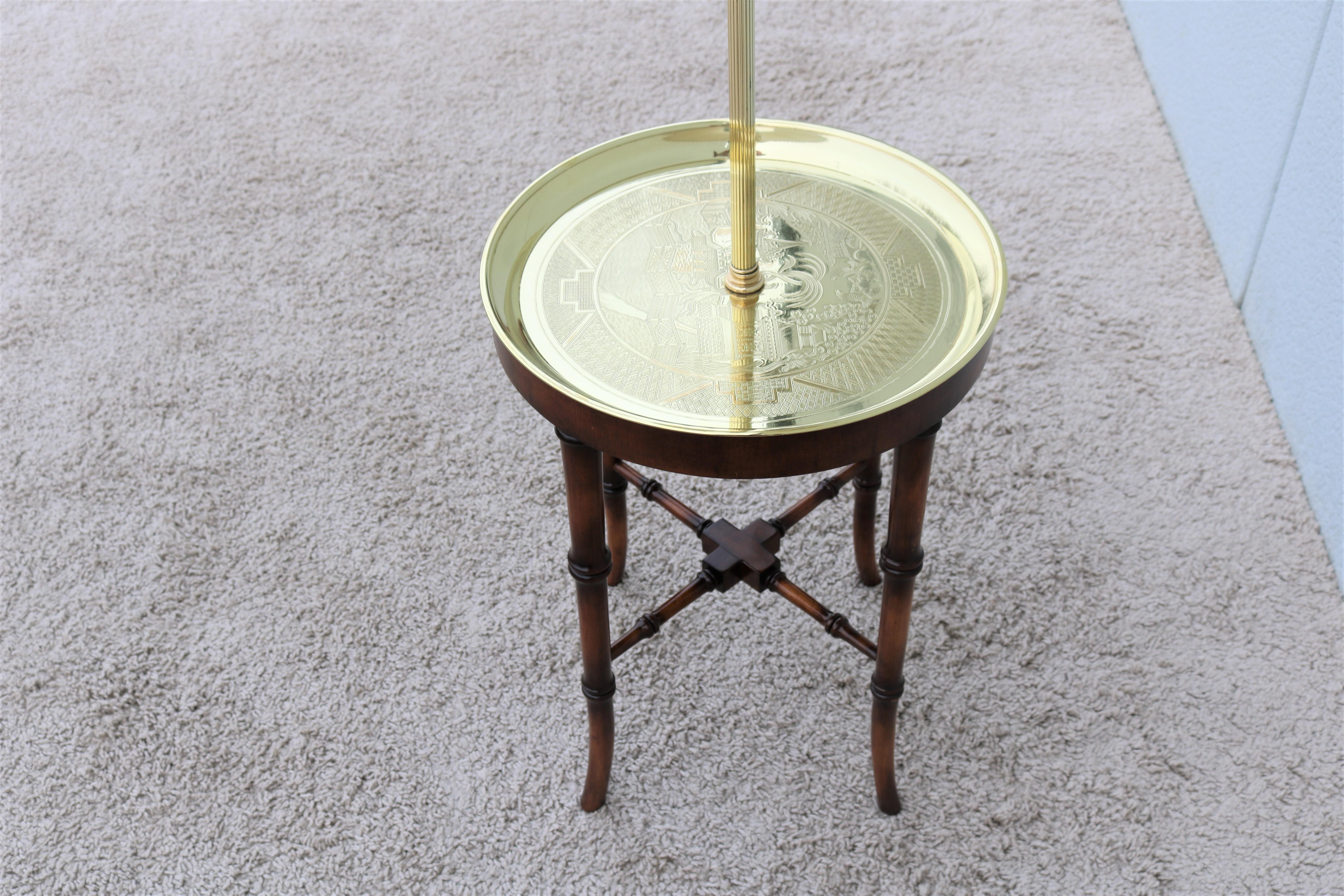 Vintage Regency Frederick Cooper Faux Bamboo Brass Tray Side Table Floor Lamp 3
