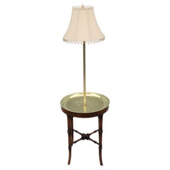 Vintage Regency Frederick Cooper Faux Bamboo Brass Tray Side Table Floor Lamp