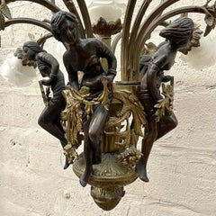 Vintage Regency French Bronze Art Nouveau Figural Chandelier