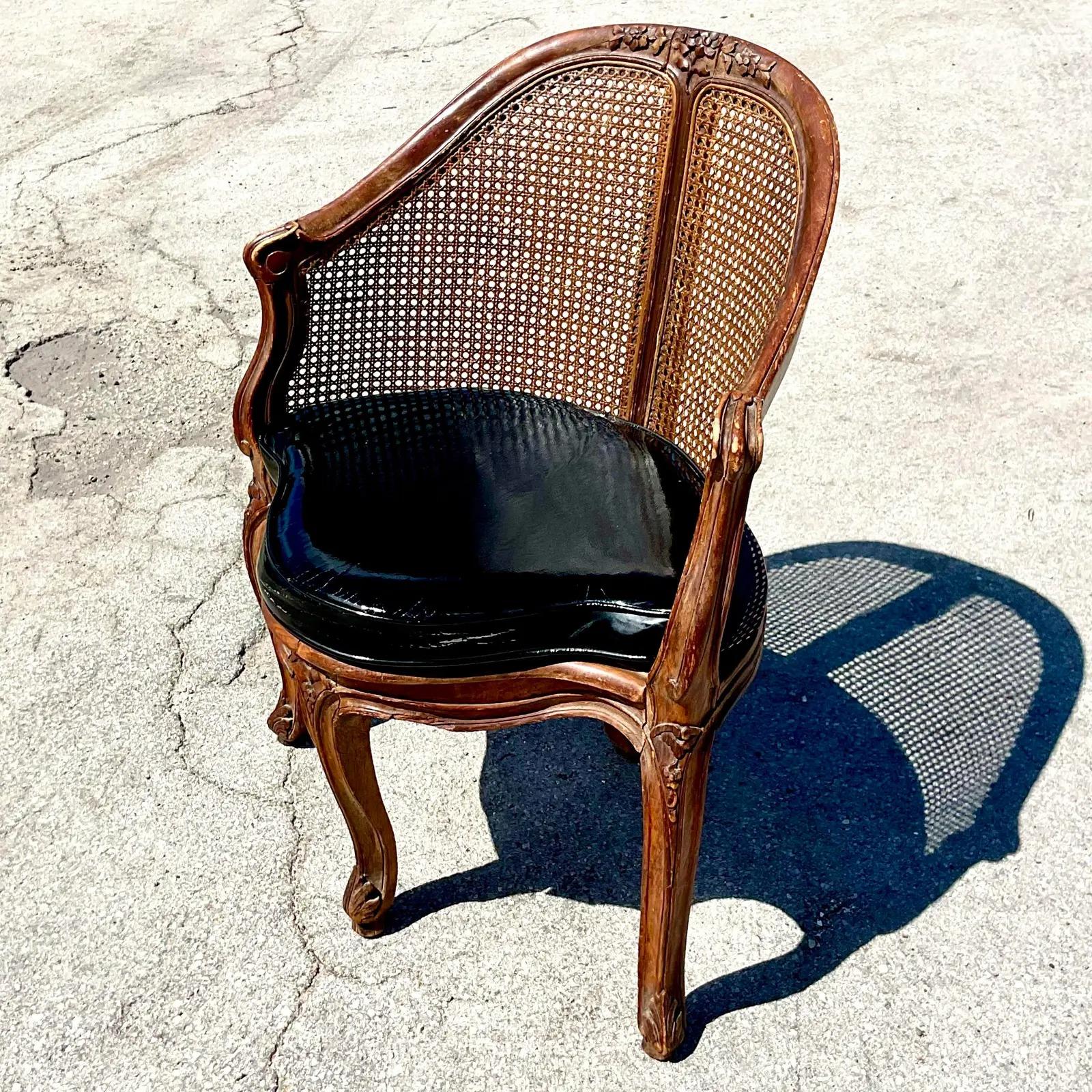 Vintage Regency French Cane Bergere Corner Chair In Good Condition In west palm beach, FL