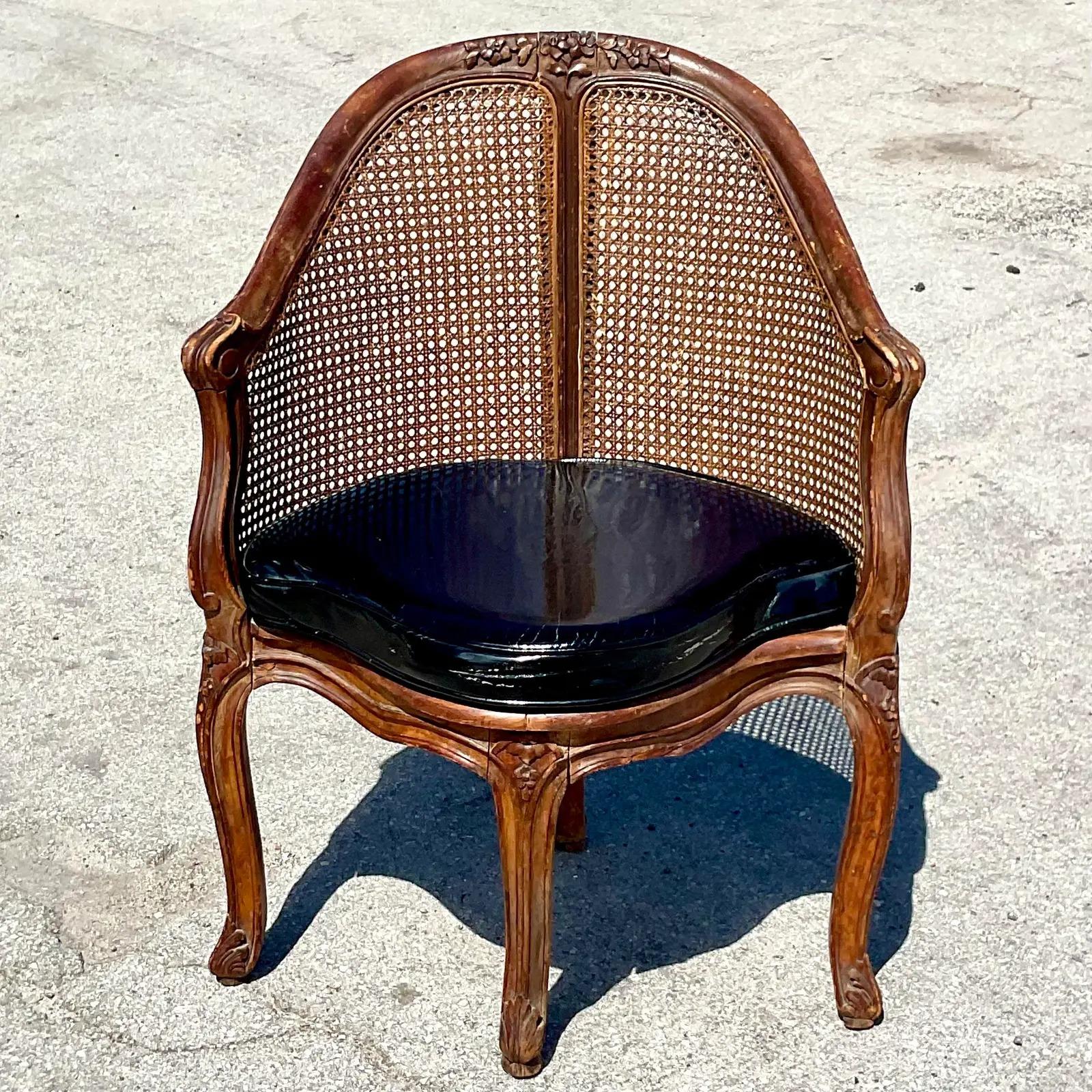 20th Century Vintage Regency French Cane Bergere Corner Chair