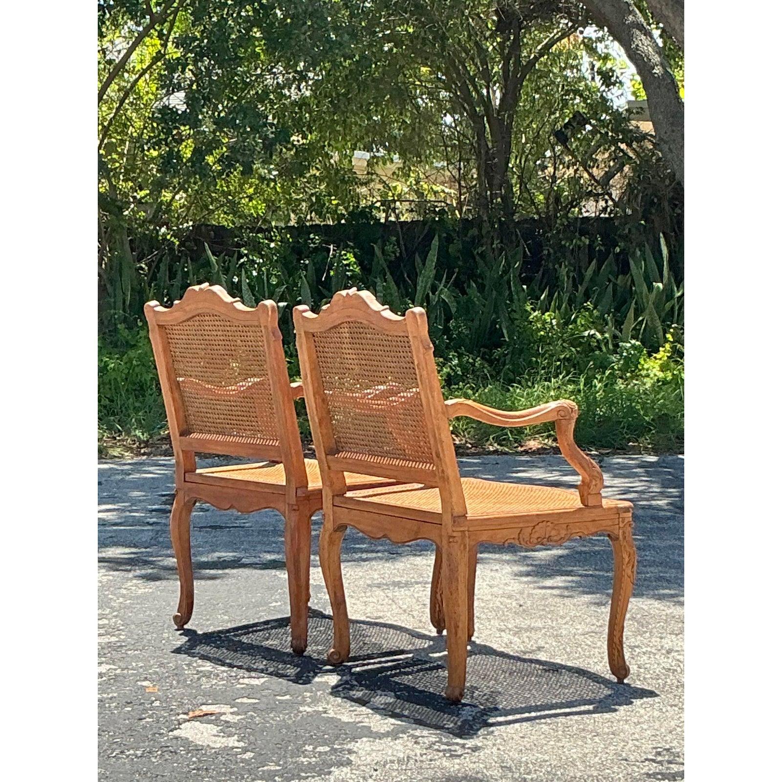 20ième siècle Vintage Regency French Cane Fauteuils - A Pair en vente