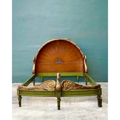 Vintage Regency French Deco Carved Swan Full Bed