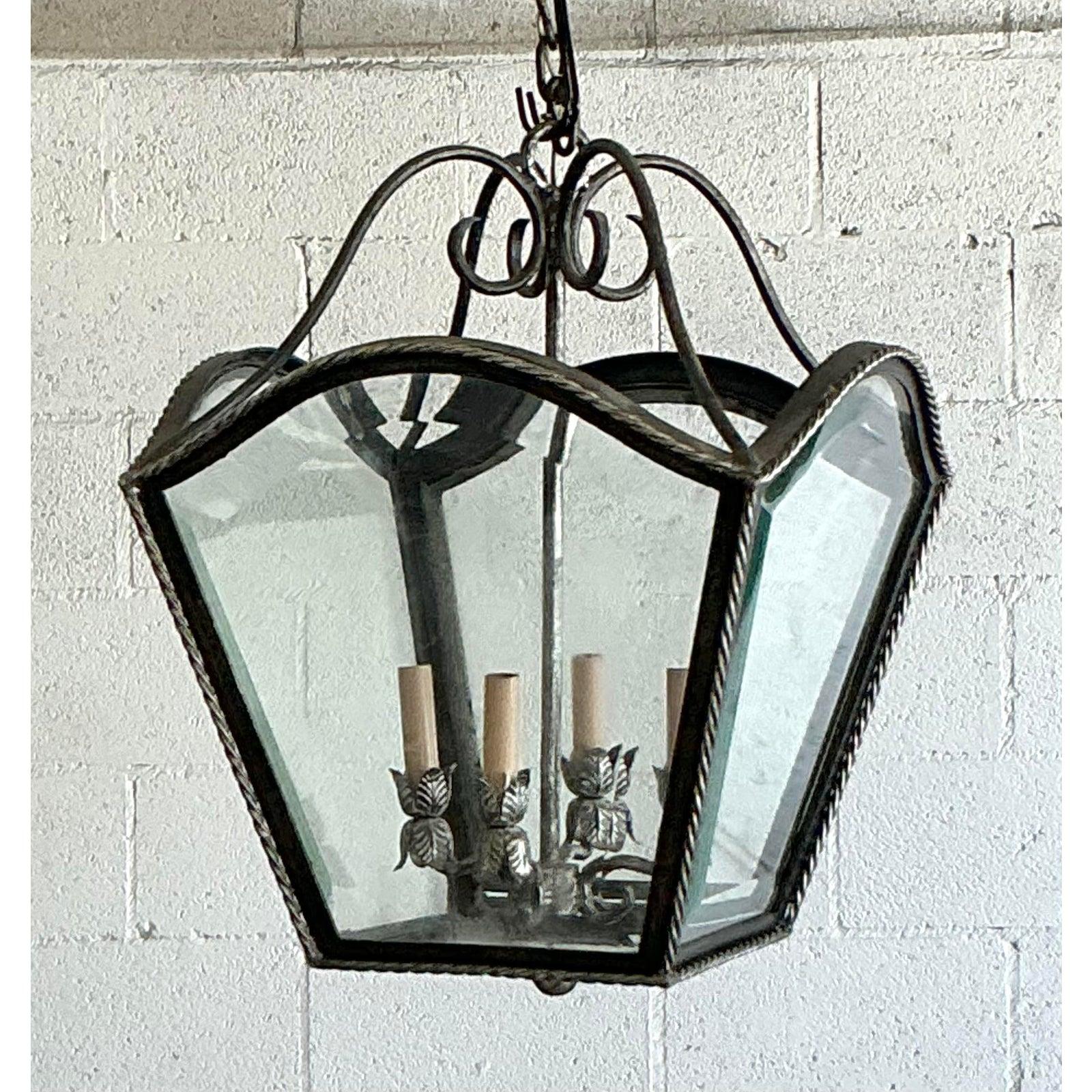 Glass Vintage Regency French Lantern For Sale
