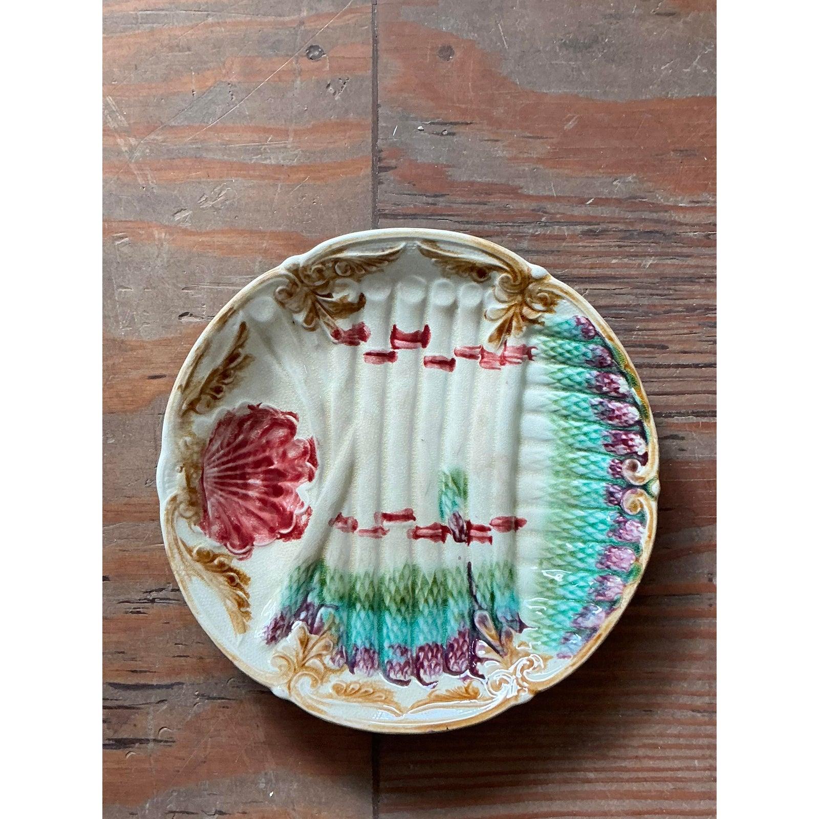 Vintage Regency Französisch Majolika Spargel Keramikteller im Angebot 6