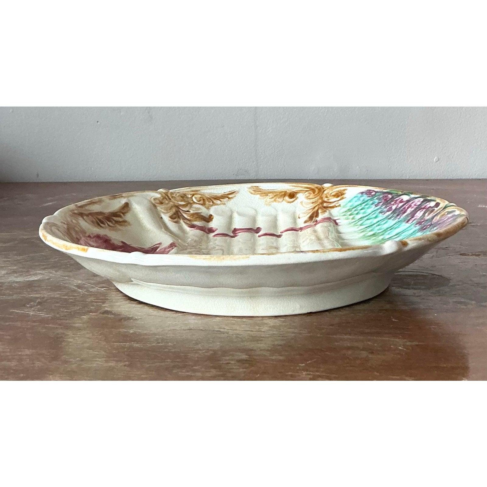 Vintage Regency Französisch Majolika Spargel Keramikteller im Zustand „Gut“ im Angebot in West Palm Beach, FL