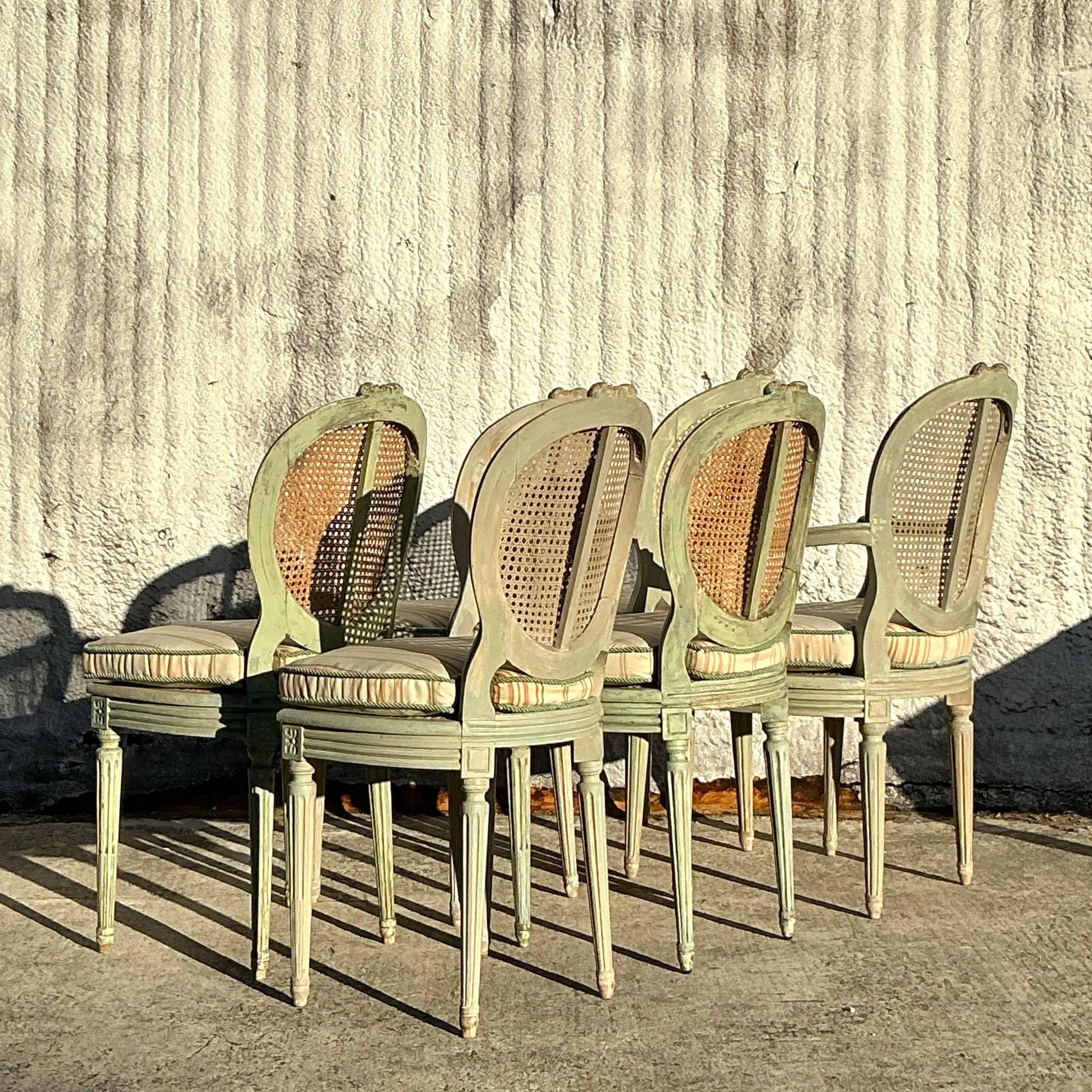 Vintage Regency Französisch Medaillon Cane Back Stühle - Set von 6 im Zustand „Gut“ im Angebot in west palm beach, FL