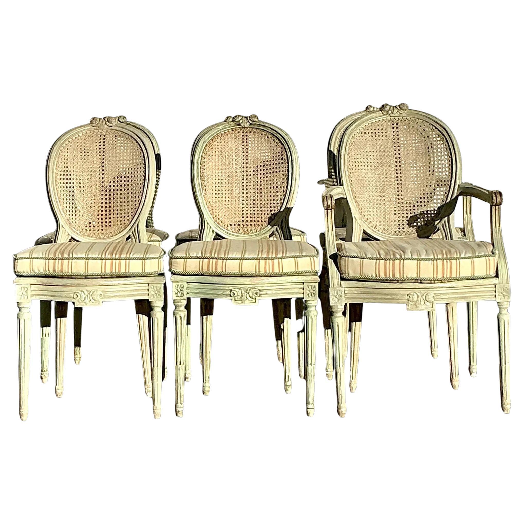 Chaises à dossier canné avec médaillon de style Régence française - Lot de 6