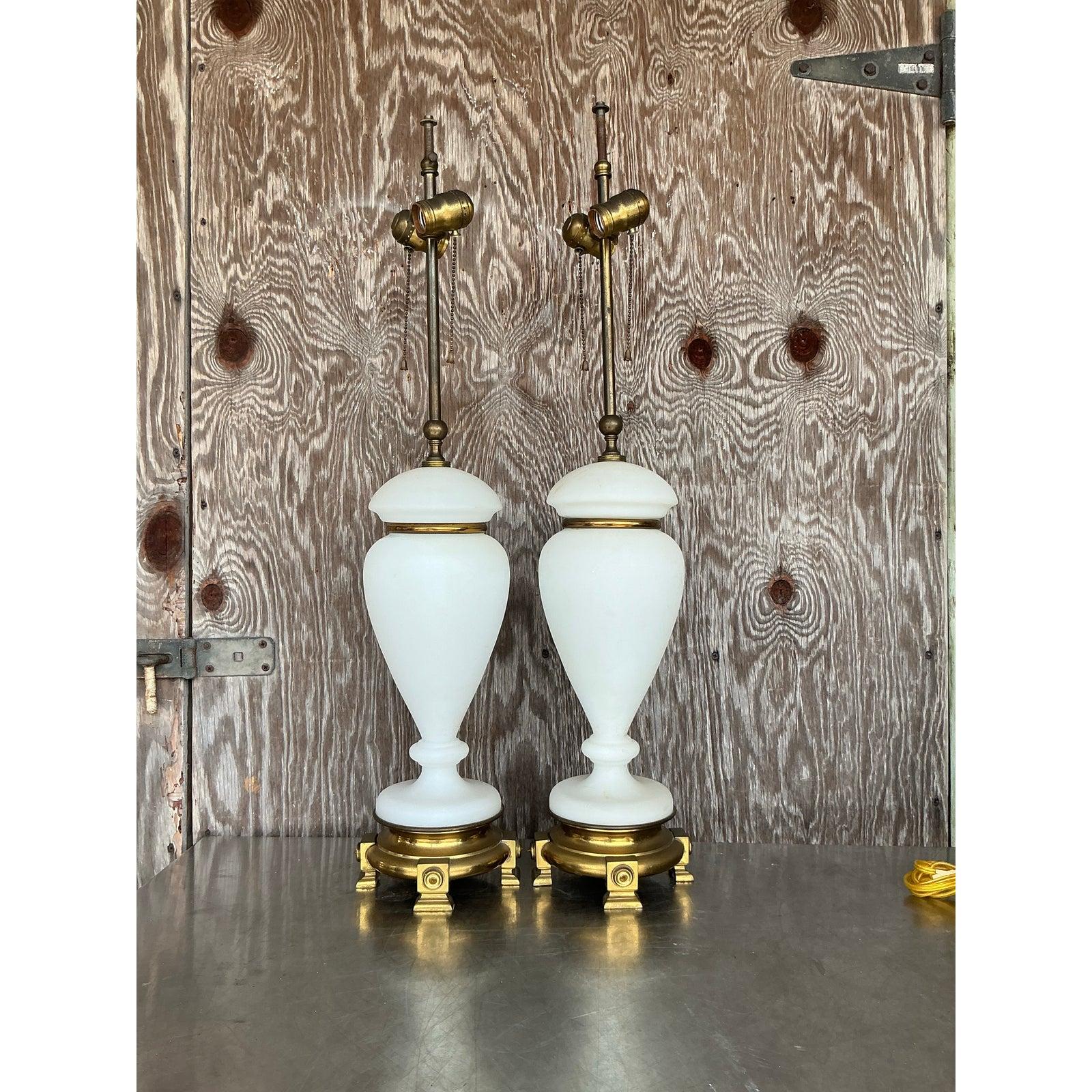 Vintage Regency French Opaline Lamps - A Pair For Sale 4