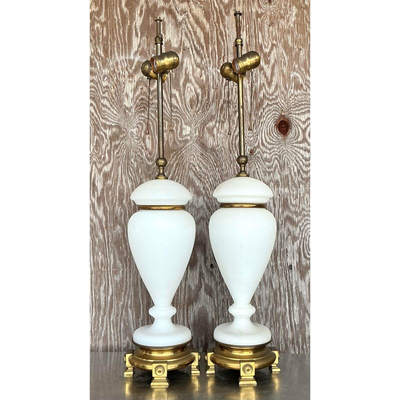 Vintage Regency French Opaline Lamps - A Pair For Sale 5
