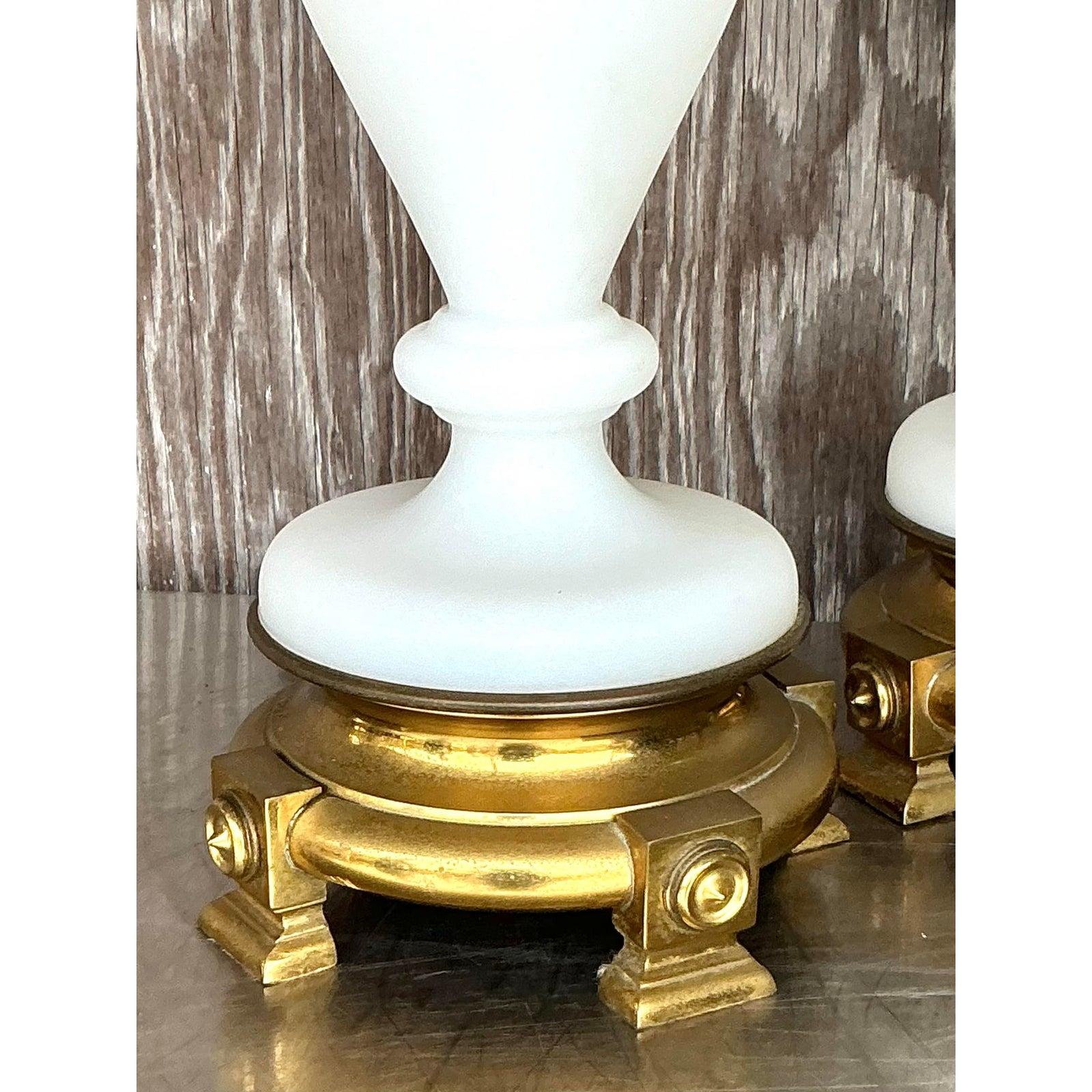 Neoclassical Vintage Regency French Opaline Lamps - A Pair For Sale