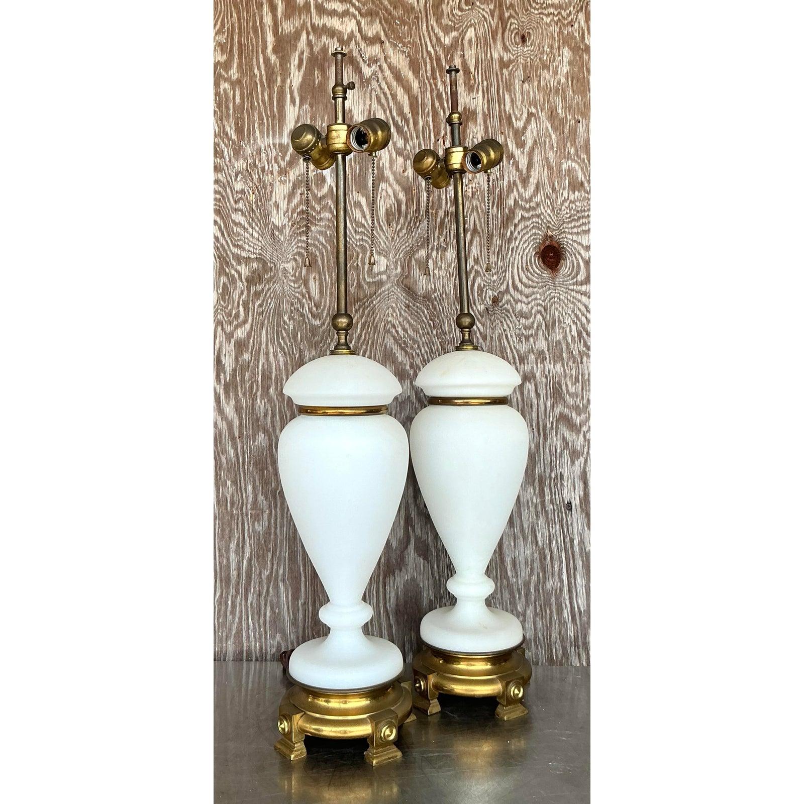 Vintage Regency French Opaline Lamps - A Pair In Good Condition For Sale In West Palm Beach, FL