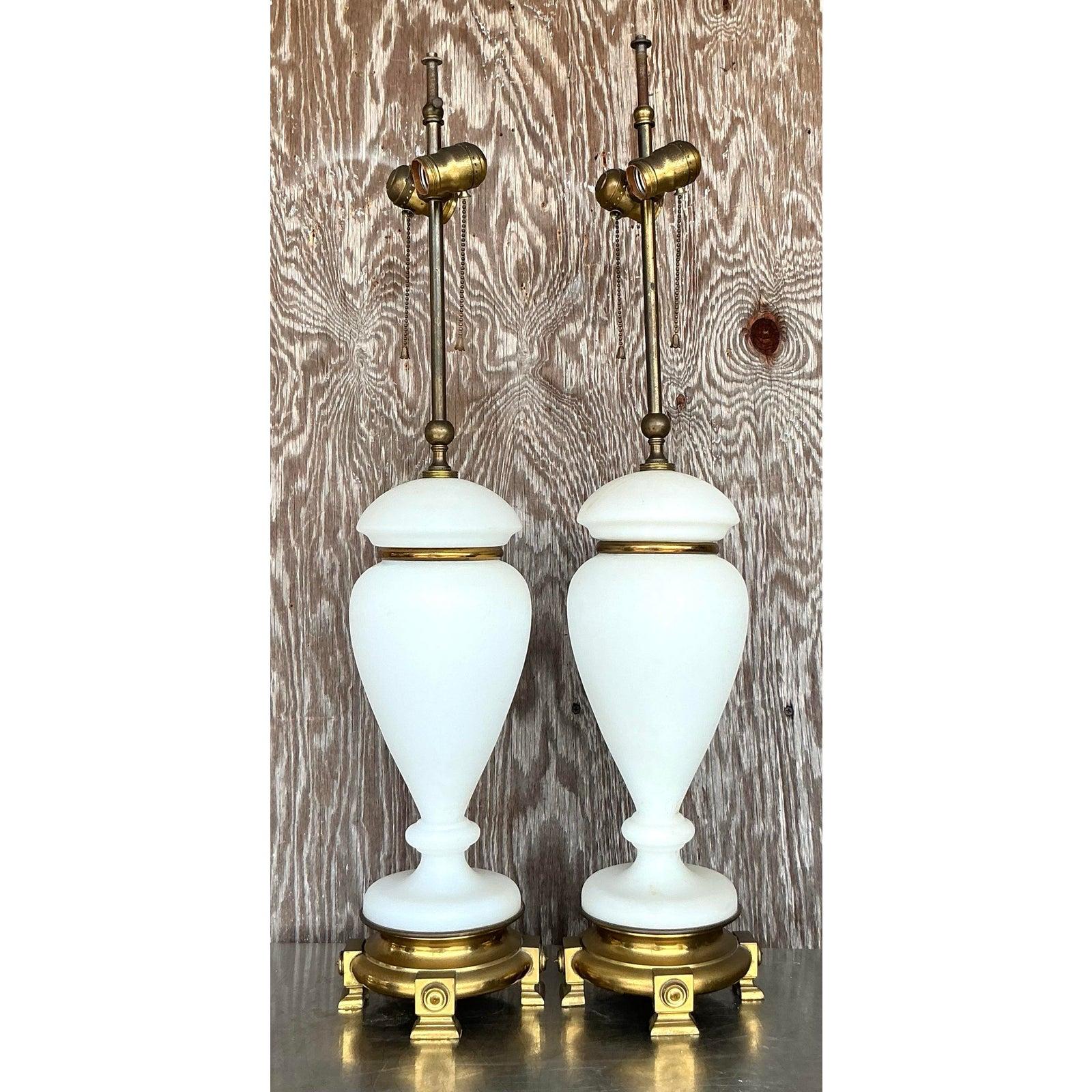 20th Century Vintage Regency French Opaline Lamps - A Pair For Sale