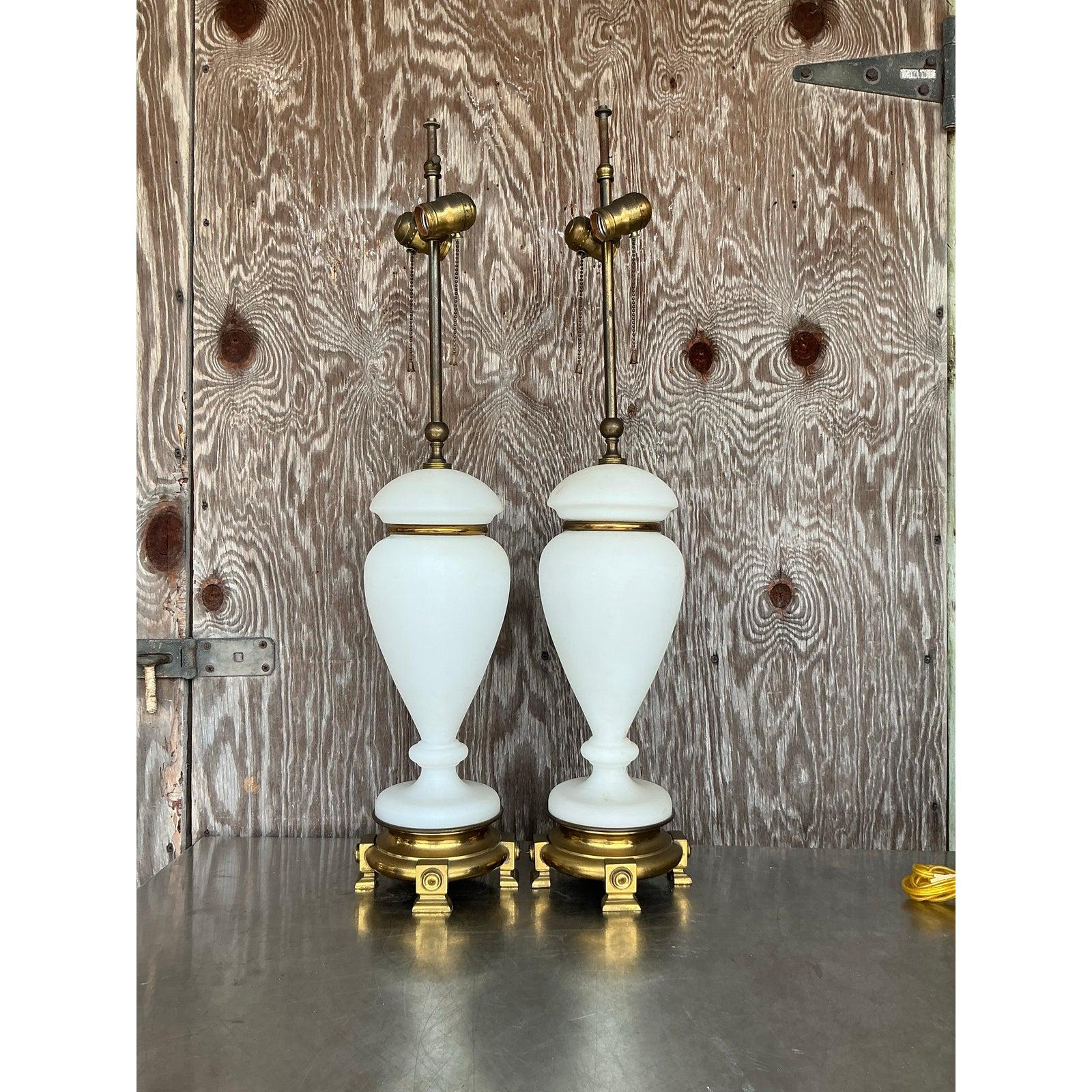 Vintage Regency French Opaline Lamps - A Pair For Sale 1