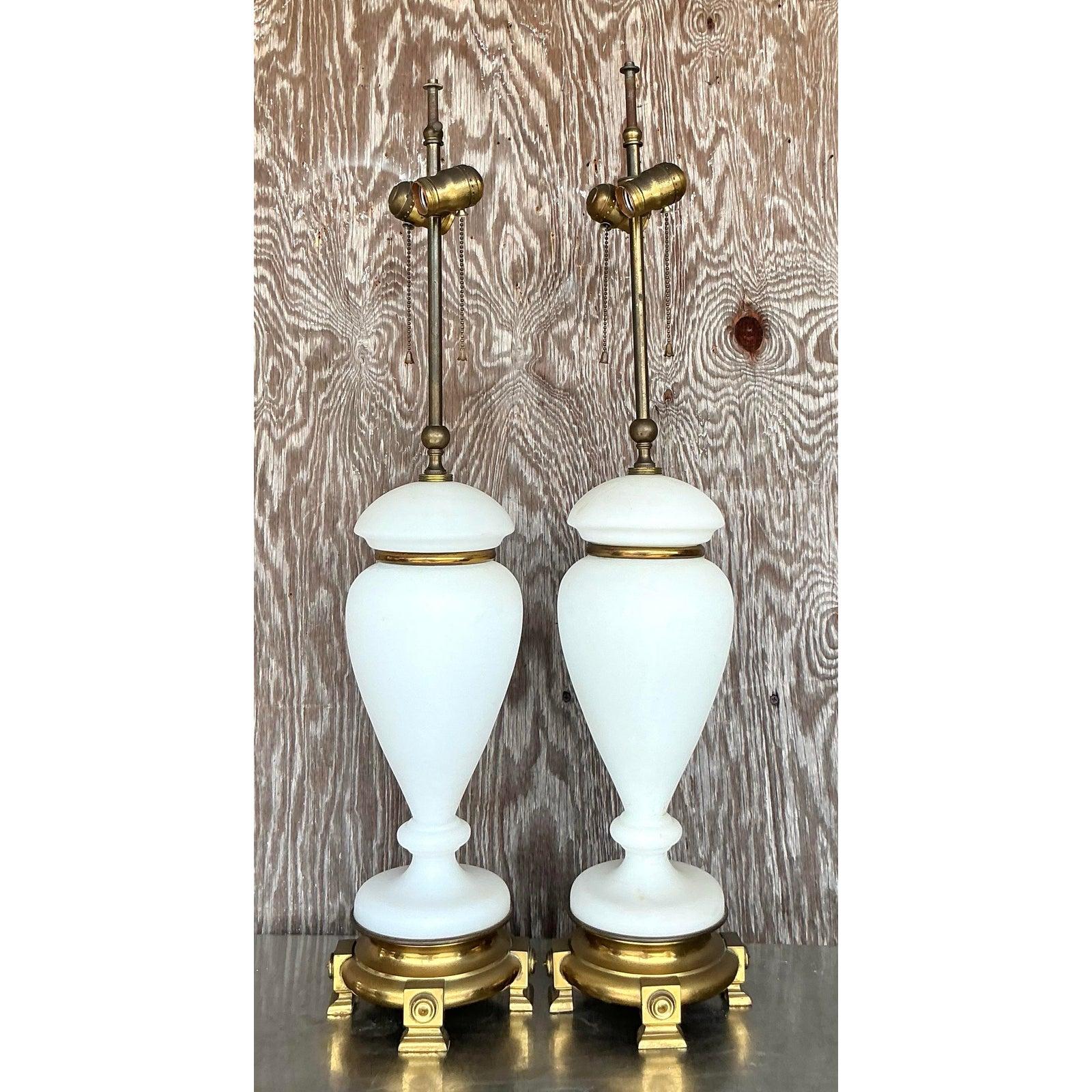 Vintage Regency French Opaline Lamps - A Pair For Sale 2