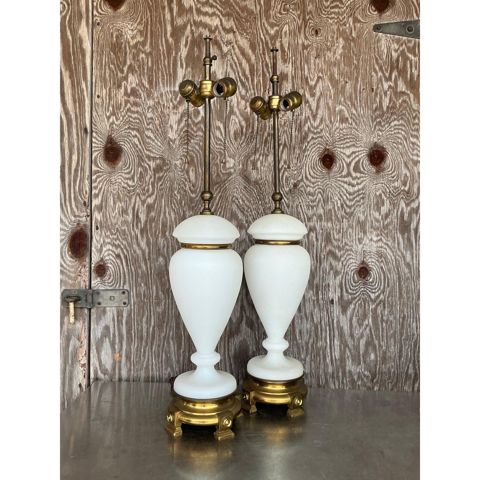Vintage Regency French Opaline Lamps - A Pair For Sale 3