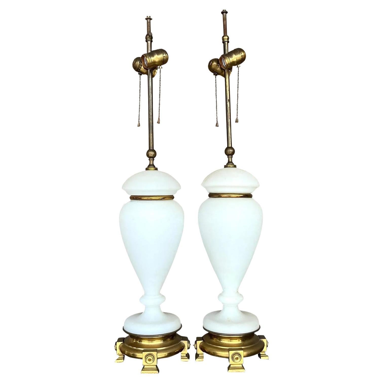 Vintage Regency French Opaline Lamps - A Pair
