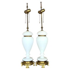 Vintage Regency French Opaline Lamps - A Pair