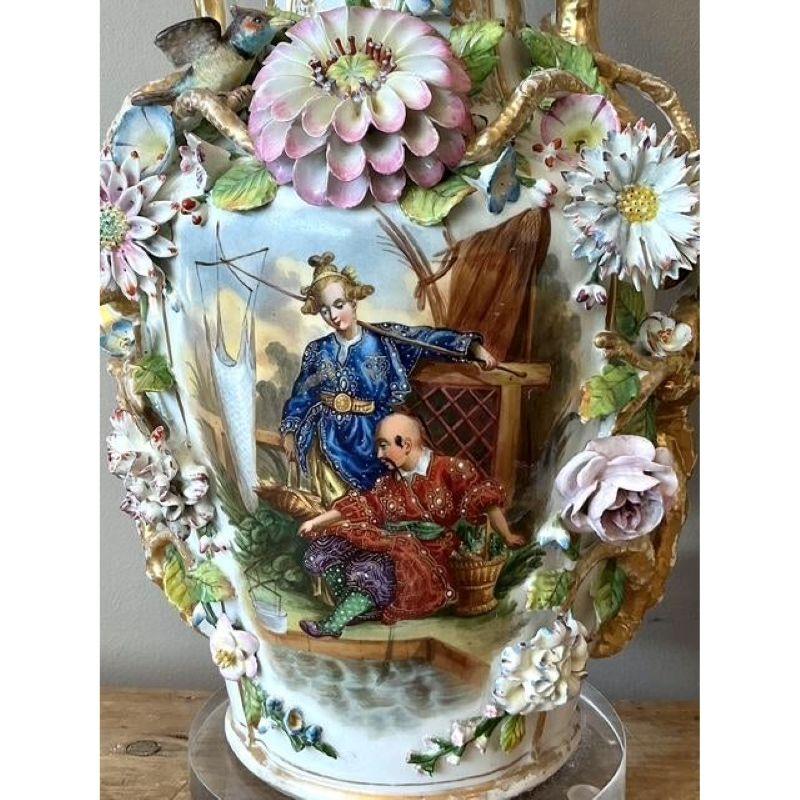 Lámparas Chinoiserie de Porcelana Francesa de la Época de la Regencia - Pareja Francés en venta
