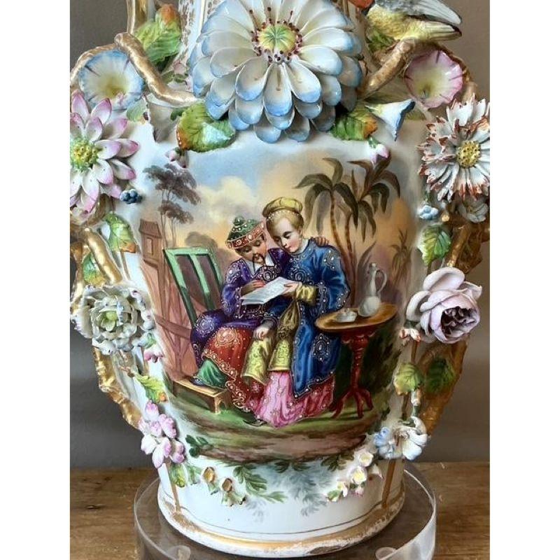 Lámparas Chinoiserie de Porcelana Francesa de la Época de la Regencia - Pareja Latón en venta