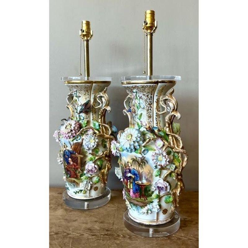 Lámparas Chinoiserie de Porcelana Francesa de la Época de la Regencia - Pareja en venta 1