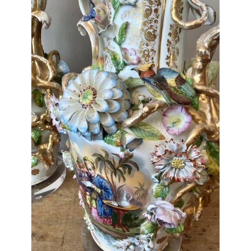 Lámparas Chinoiserie de Porcelana Francesa de la Época de la Regencia - Pareja en venta 3