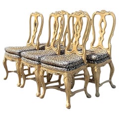 Vintage Regency French Provincial Tufted Leopard Dining Chairs - Set of 6