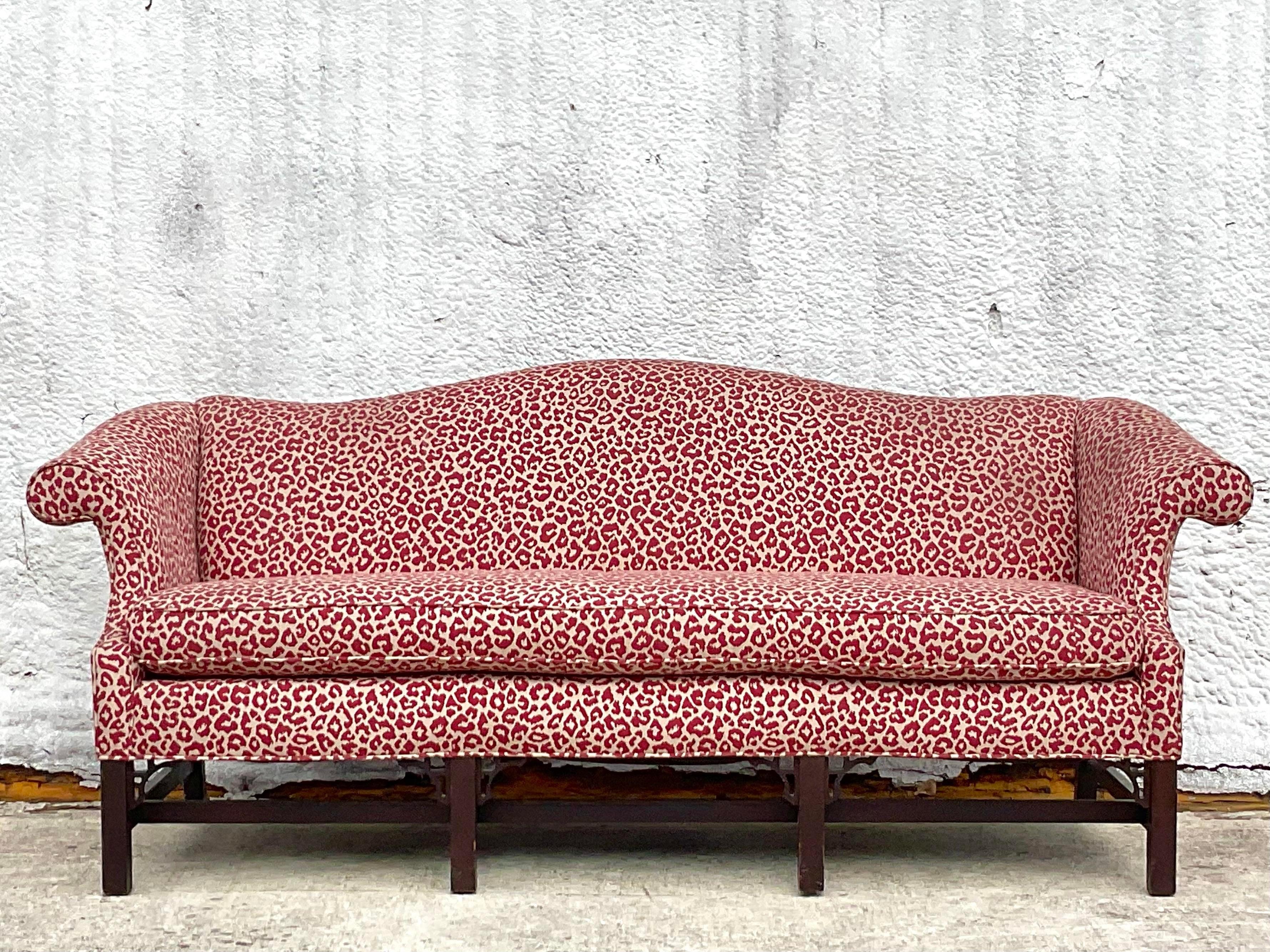 Vintage Regency Fretwork Camelback Sofa 1