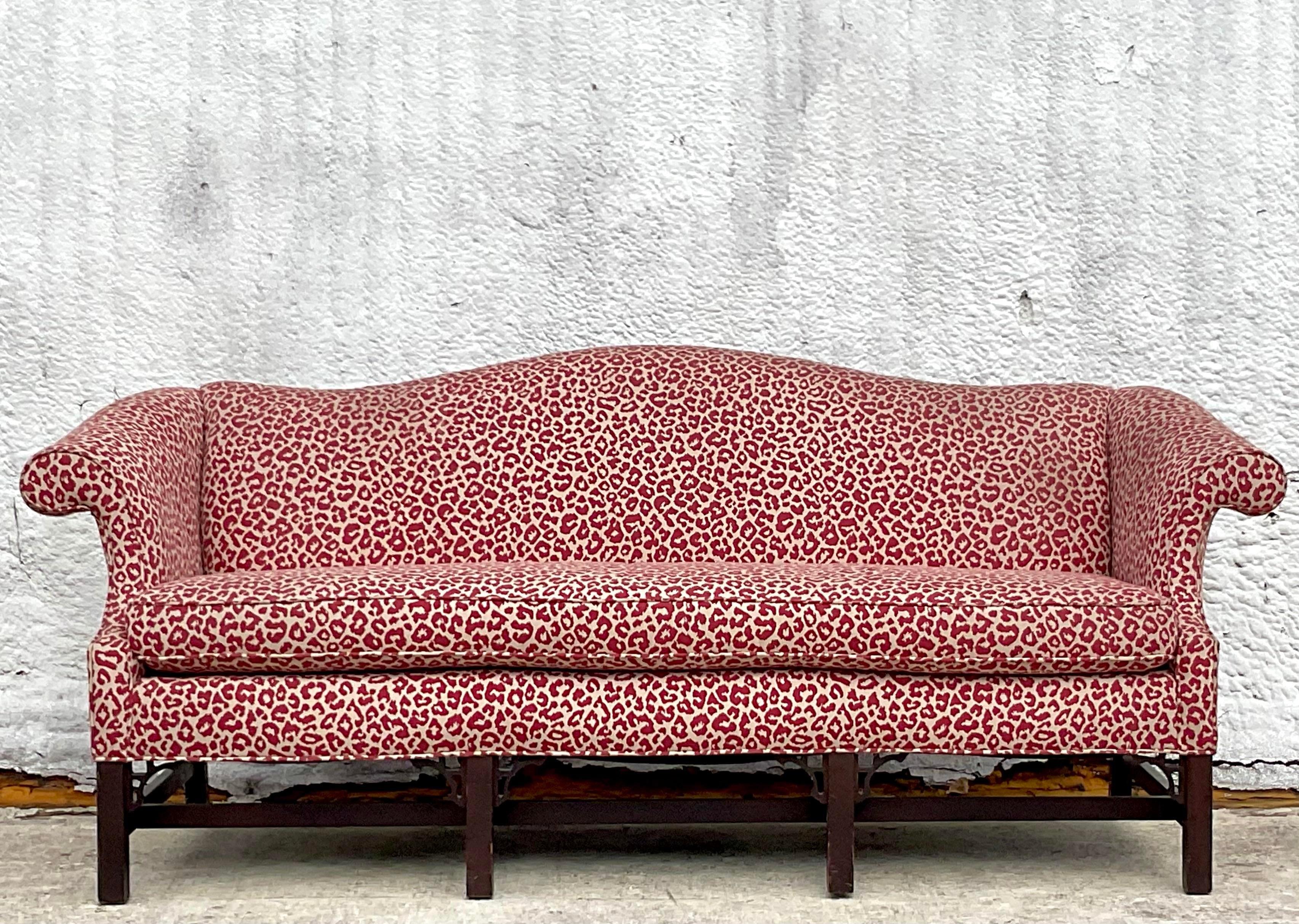 Vintage Regency Fretwork Camelback Sofa 3