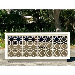 Vintage Regency Fretwork Credenza With Mirrored Front