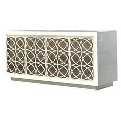 Vintage Regency Laubsägearbeiten Credenza mit verspiegelter Front