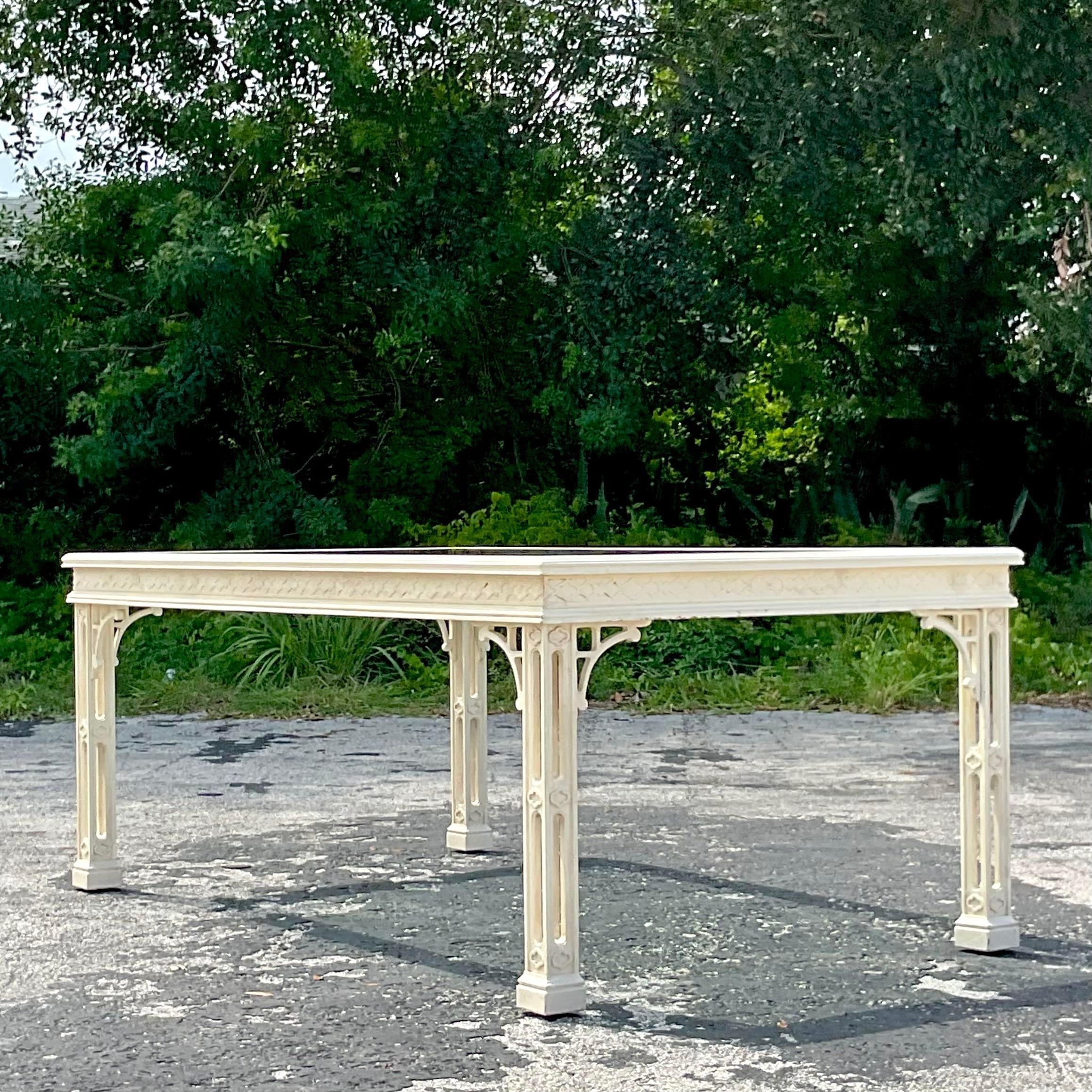 20th Century Vintage Regency Fretwork Dining Table For Sale