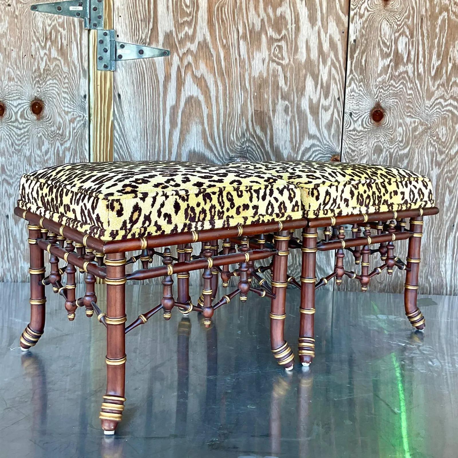 North American Vintage Regency Fretwork Leopard Stools