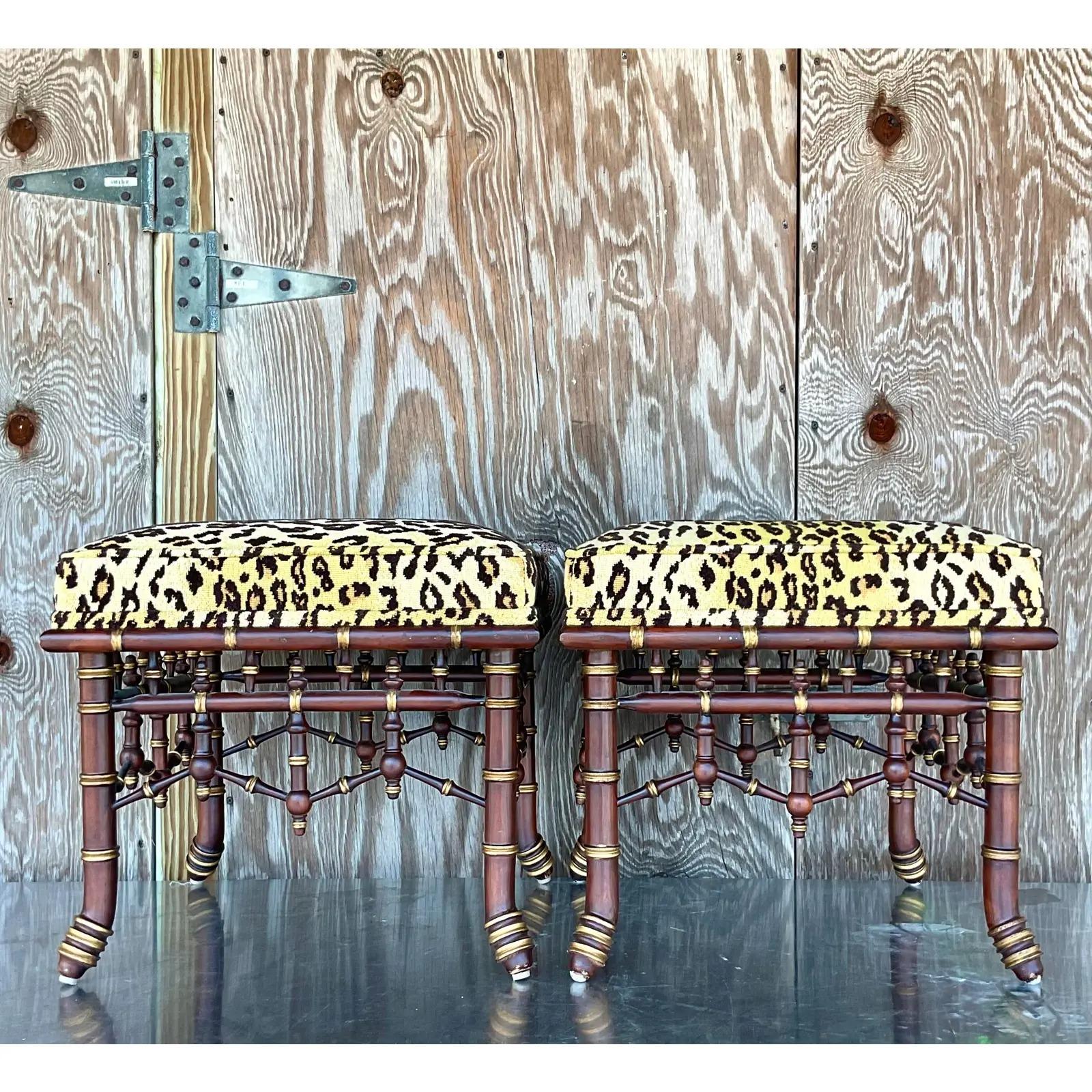 Vintage Regency Fretwork Leopard Stools In Good Condition In West Palm Beach, FL