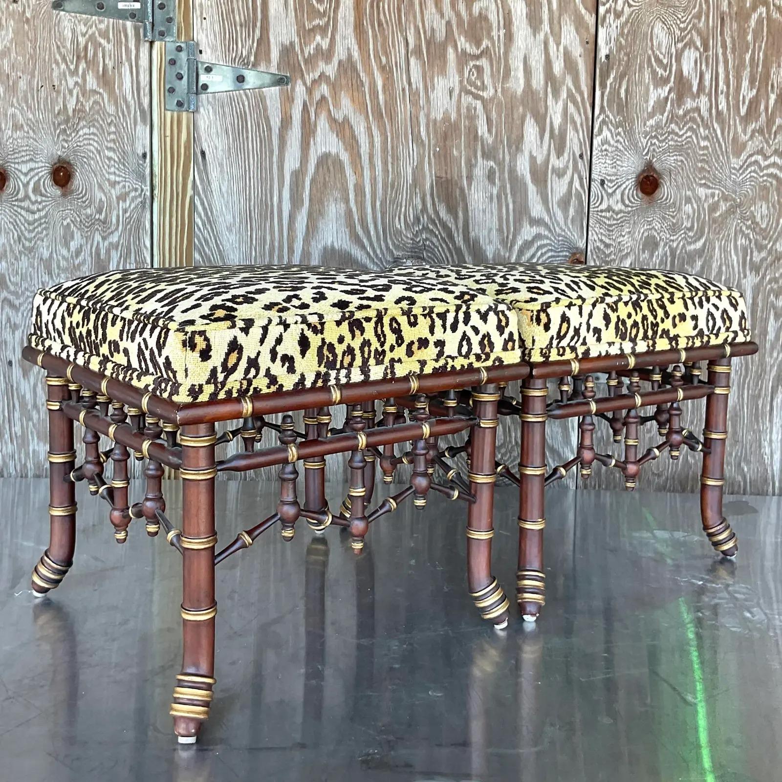 20th Century Vintage Regency Fretwork Leopard Stools