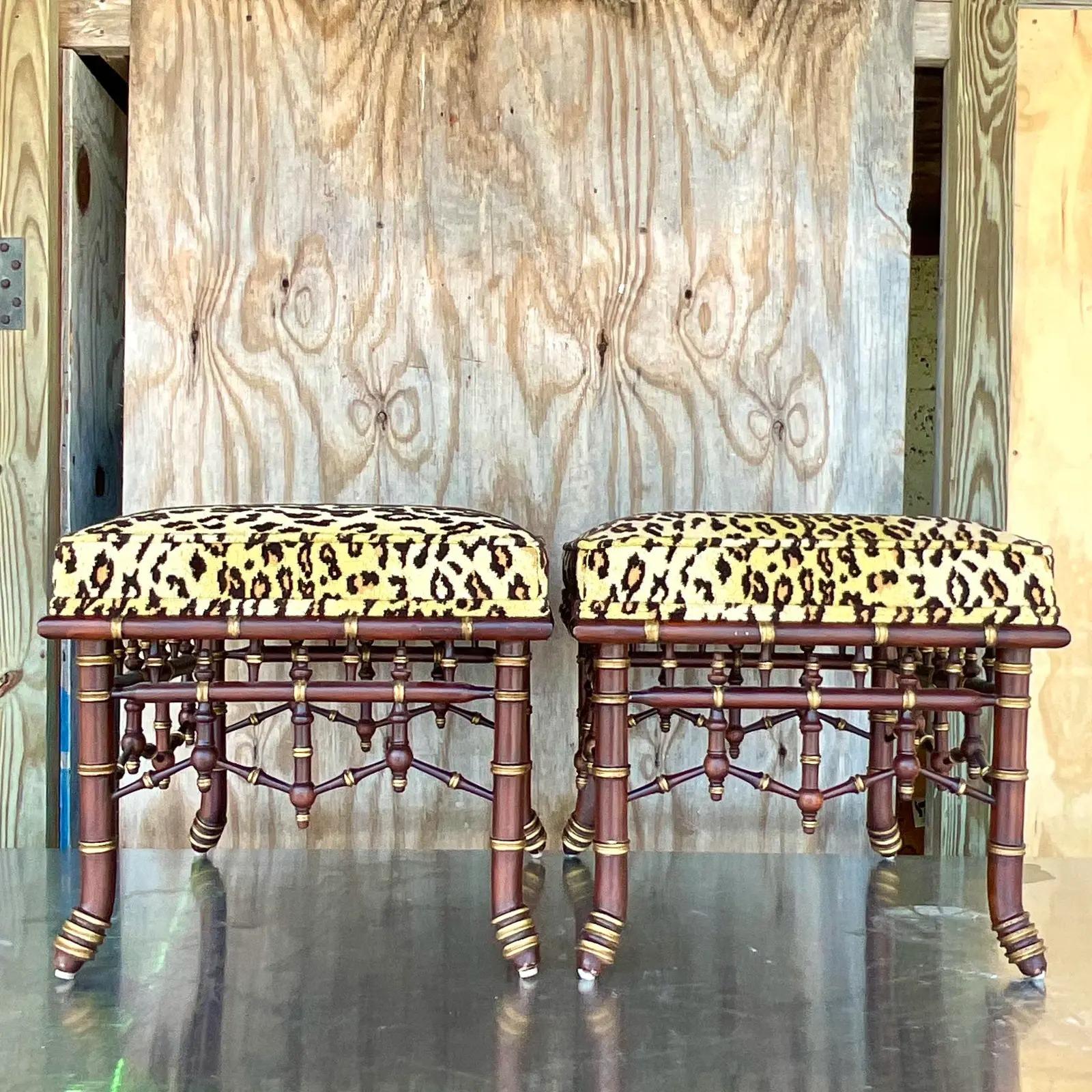 Vintage Regency Fretwork Leopard Stools 2
