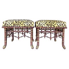 Vintage Regency Fretwork Leopard Stools