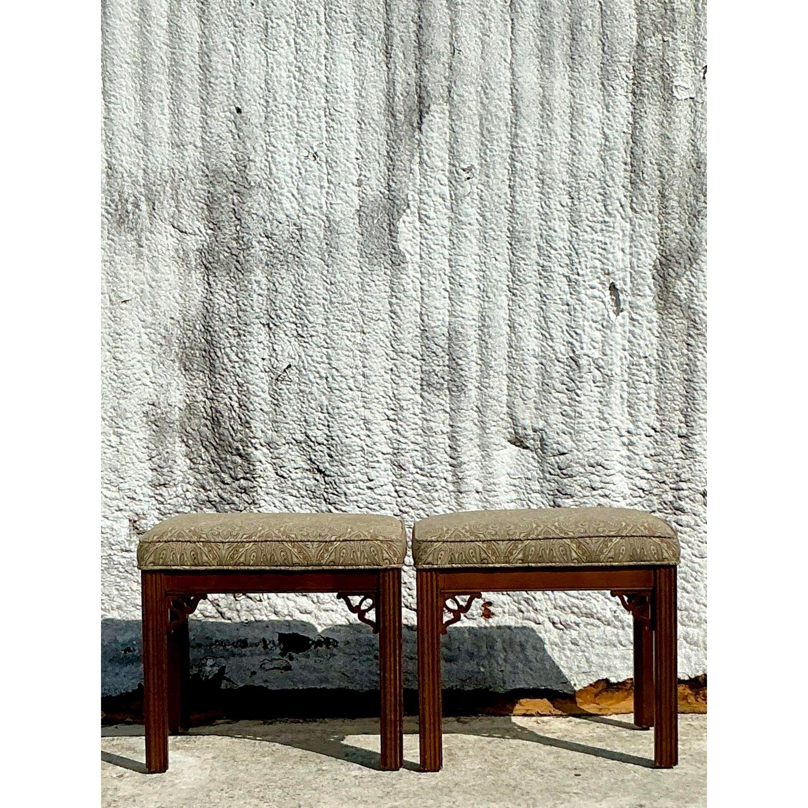 American Vintage Regency Fretwork Low Stools - a Pair For Sale