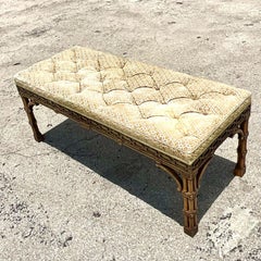 Vintage Regency Fretwork Tufted Bench