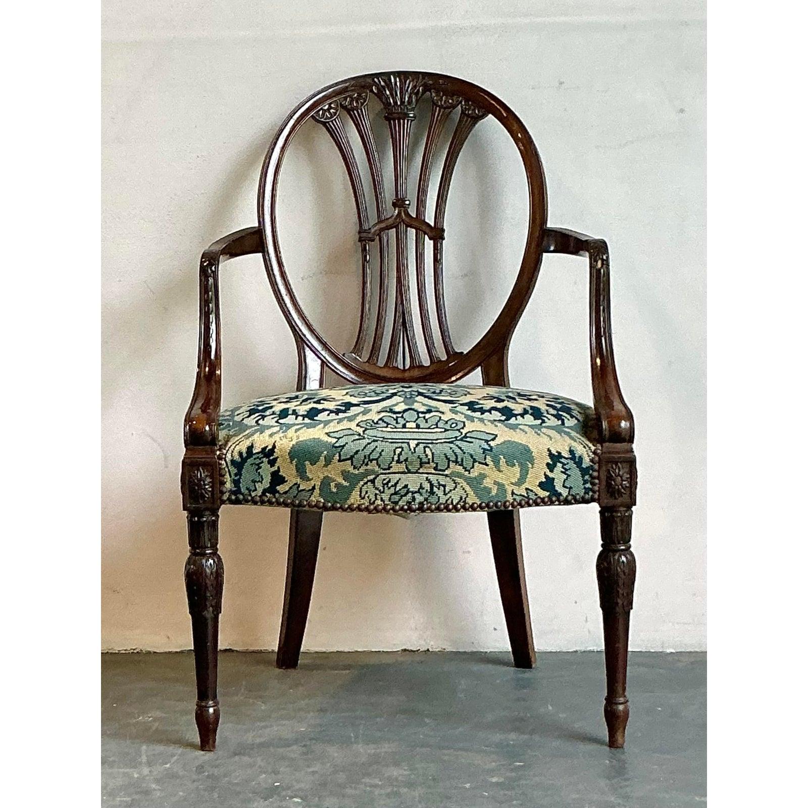Americano Poltrona a punto d'ago d'epoca Regency George 111 Sheath of Wheat in vendita