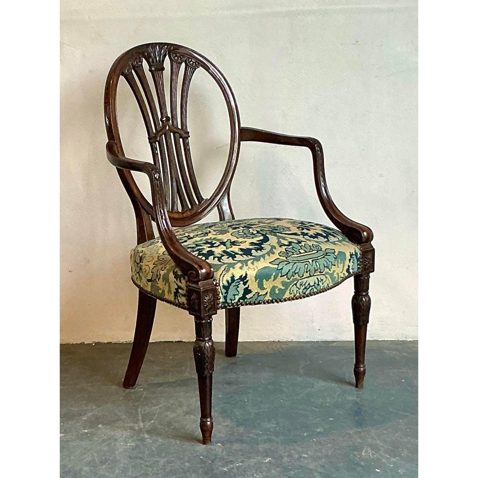 Poltrona a punto d'ago d'epoca Regency George 111 Sheath of Wheat In condizioni buone in vendita a West Palm Beach, FL