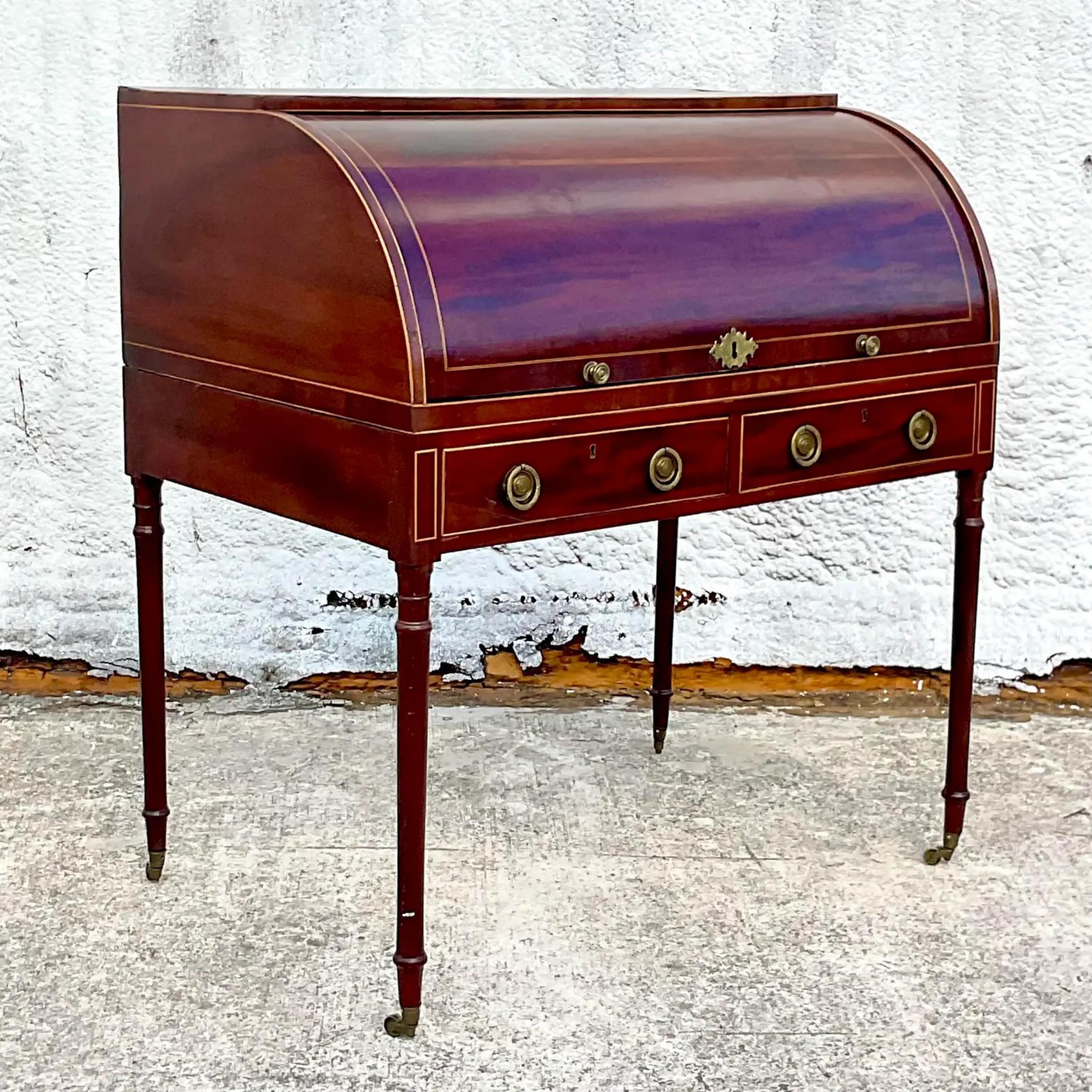 Vintage Regency George III Mahogany Roll Top Writing Desk For Sale 5