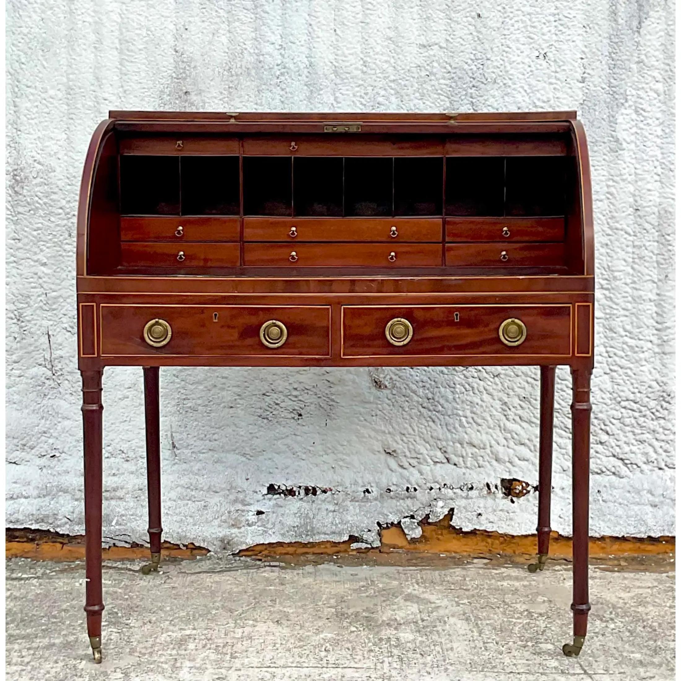 Vintage Regency George III Mahogany Roll Top Writing Desk For Sale 5