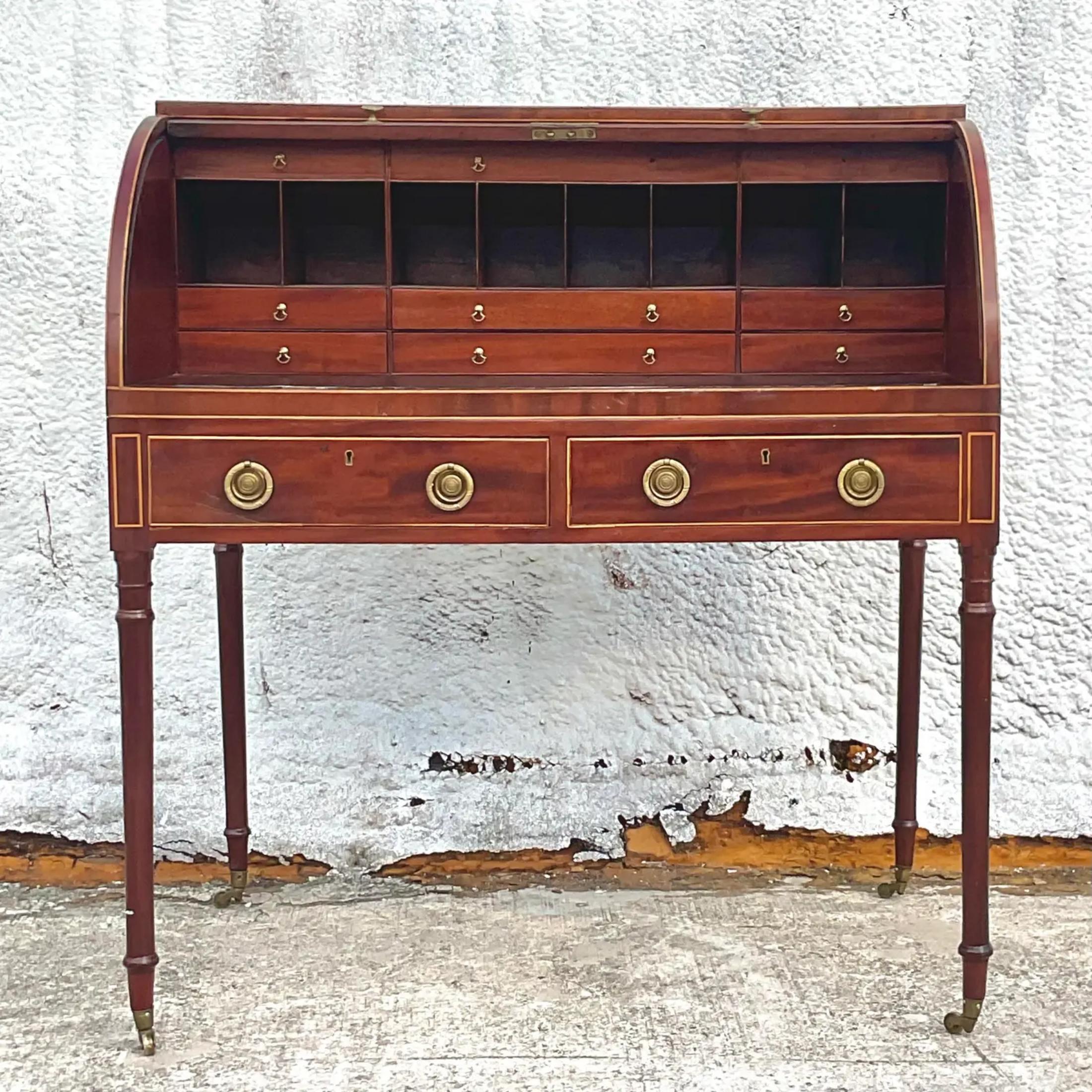 Vintage Regency George III Mahogany Roll Top Writing Desk For Sale 6