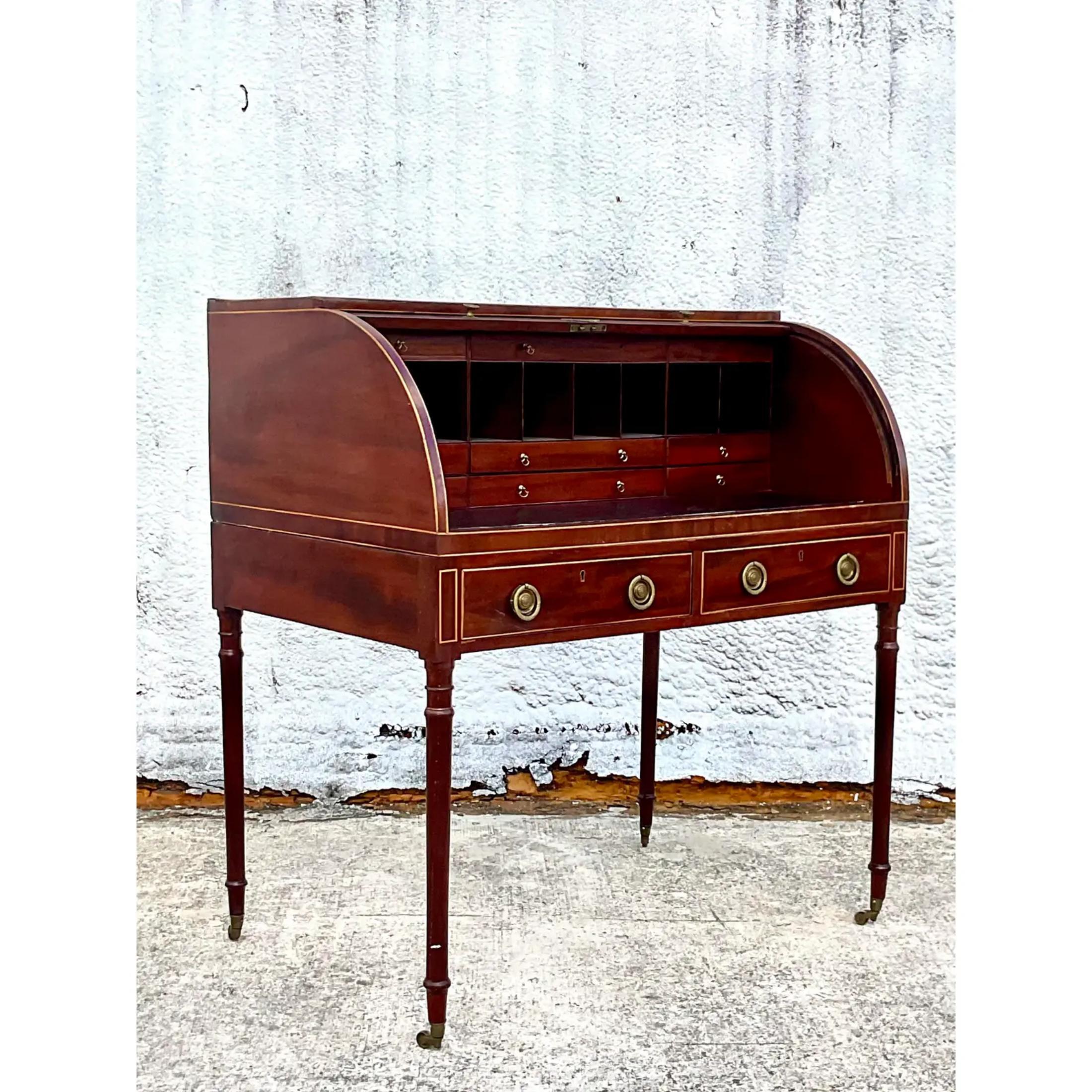 Vintage Regency George III Mahogany Roll Top Writing Desk For Sale 1