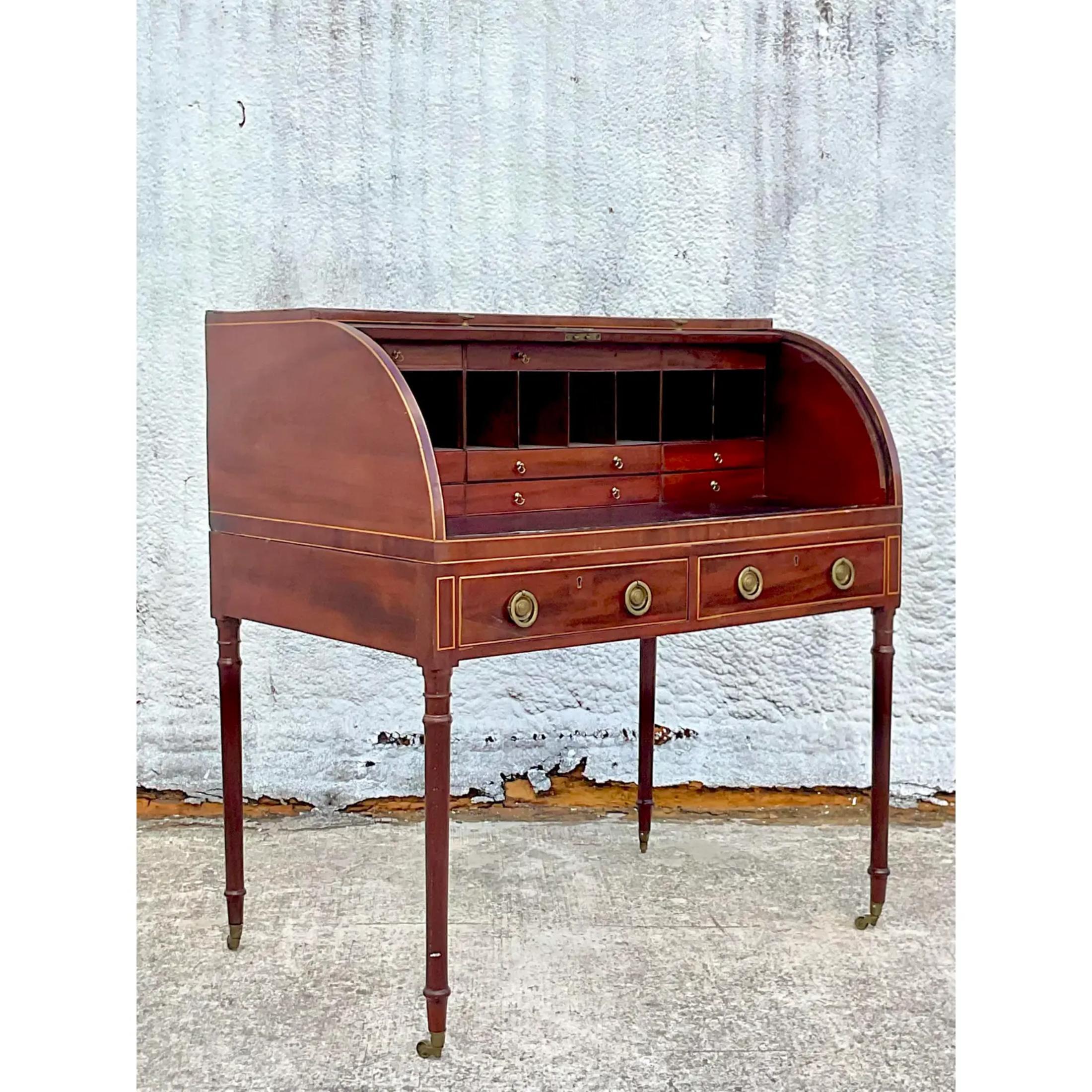 Vintage Regency George III Mahogany Roll Top Writing Desk For Sale 2