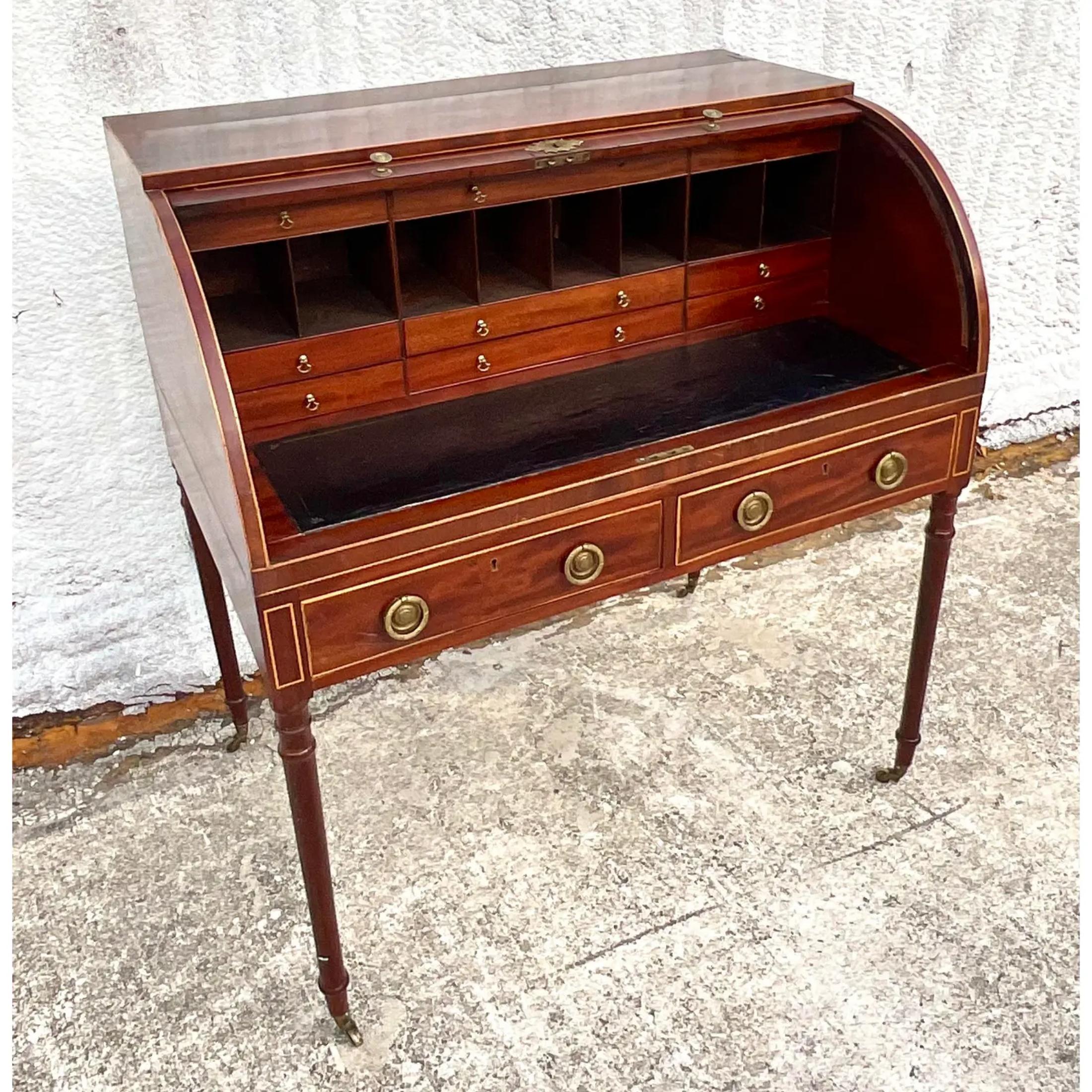 Vintage Regency George III Mahogany Roll Top Writing Desk For Sale 4
