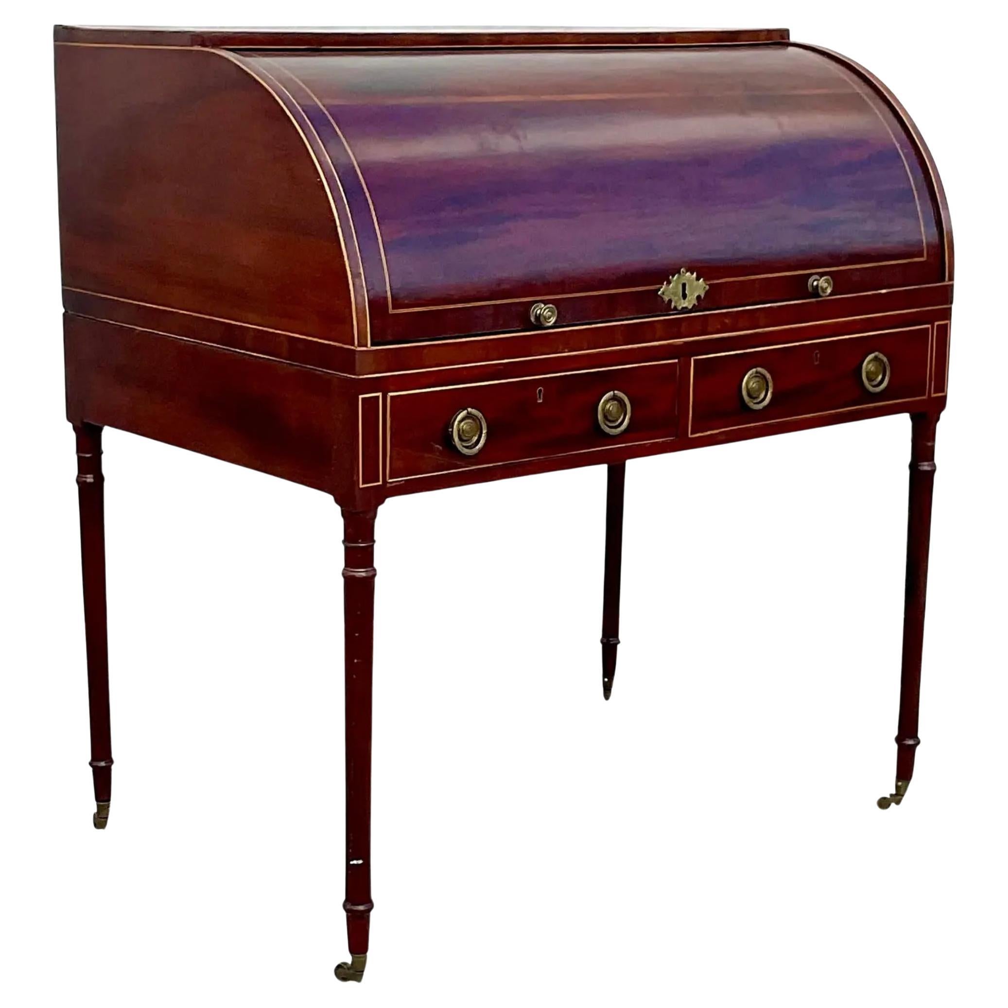 Vintage Regency George III Mahogany Roll Top Writing Desk For Sale